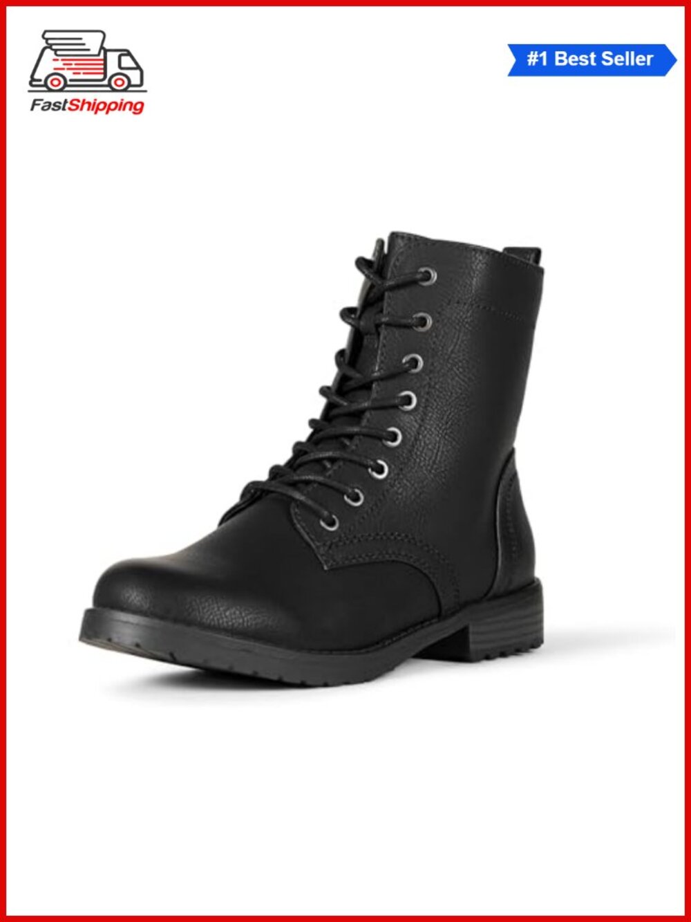 ✨ Lace-Up Combat Ankle Boots Faux Buffalo Grain Leather Lug Sole